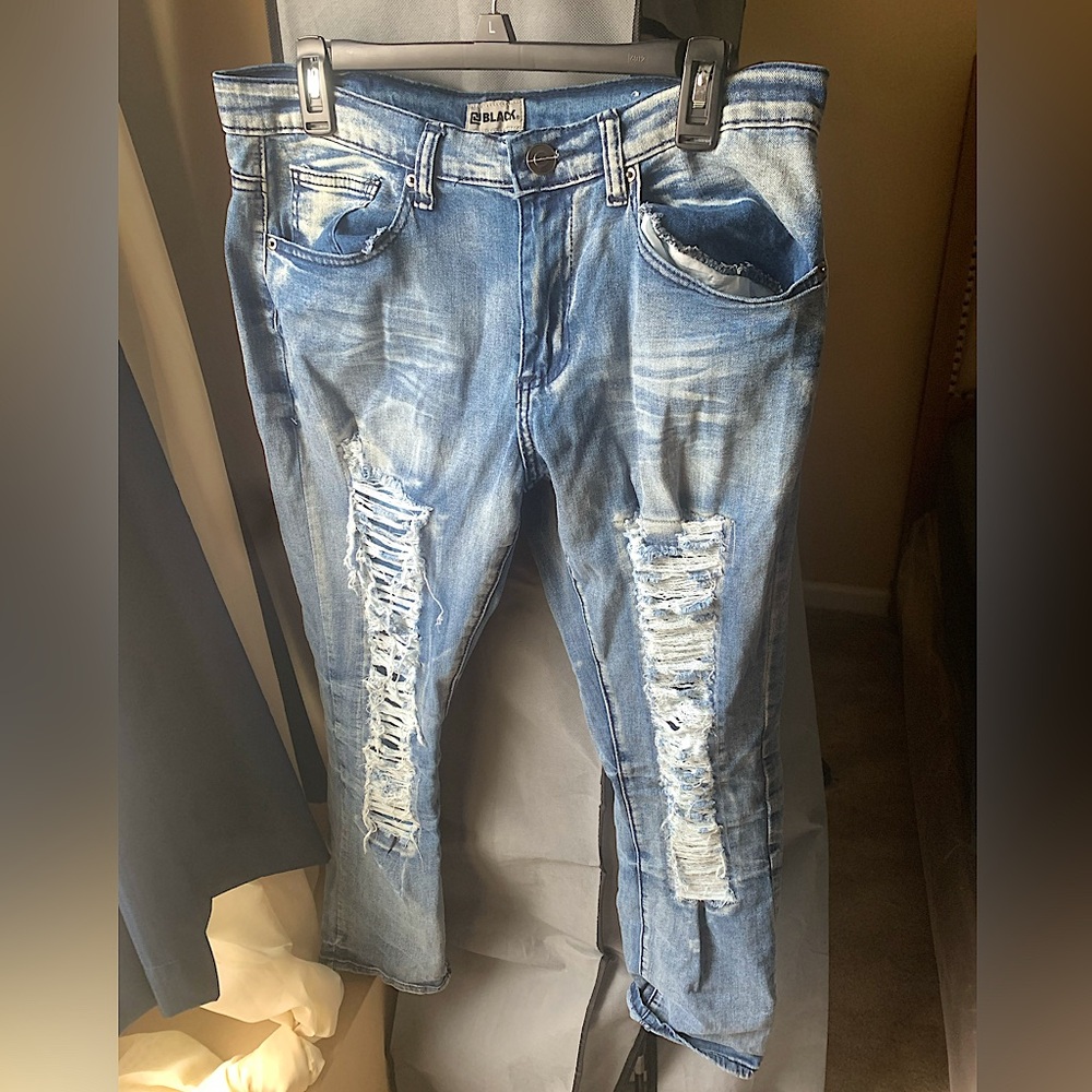 Slim Fit Distressed Blue Jeans